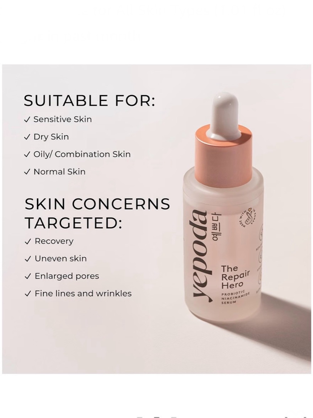 (2 Pack) Yepoda The Hero Repair Probiotic Niacinamide Face Serum 1.01 Fl Oz NEW - Picture 3 of 7